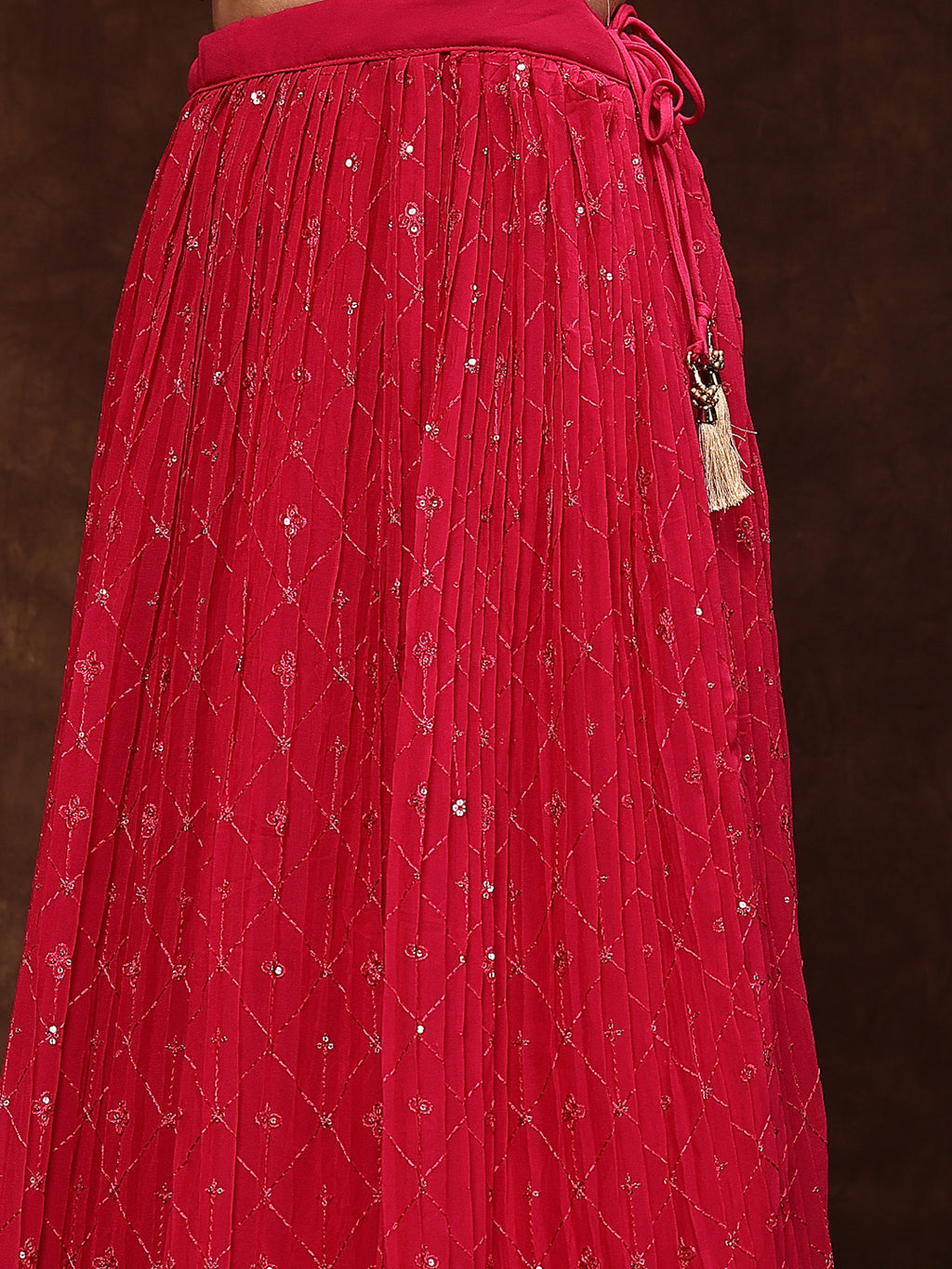 Women's Magenta Embroidered Georgette Lehenga & Blouse with Dupatta