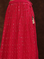 Women's Magenta Embroidered Georgette Lehenga & Blouse with Dupatta