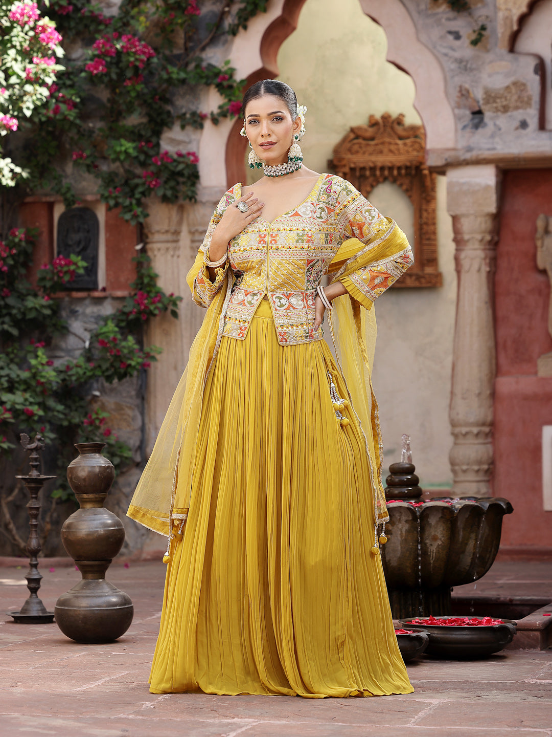 Women's Solid & Embroidered Georgette Lehenga Dupatta with Blouse