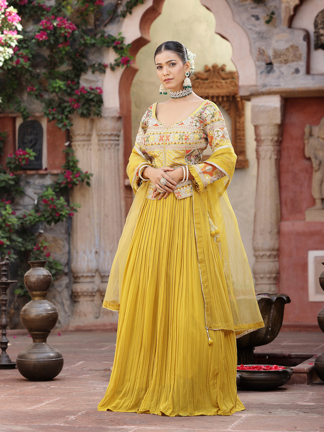 Women's Solid & Embroidered Georgette Lehenga Dupatta with Blouse