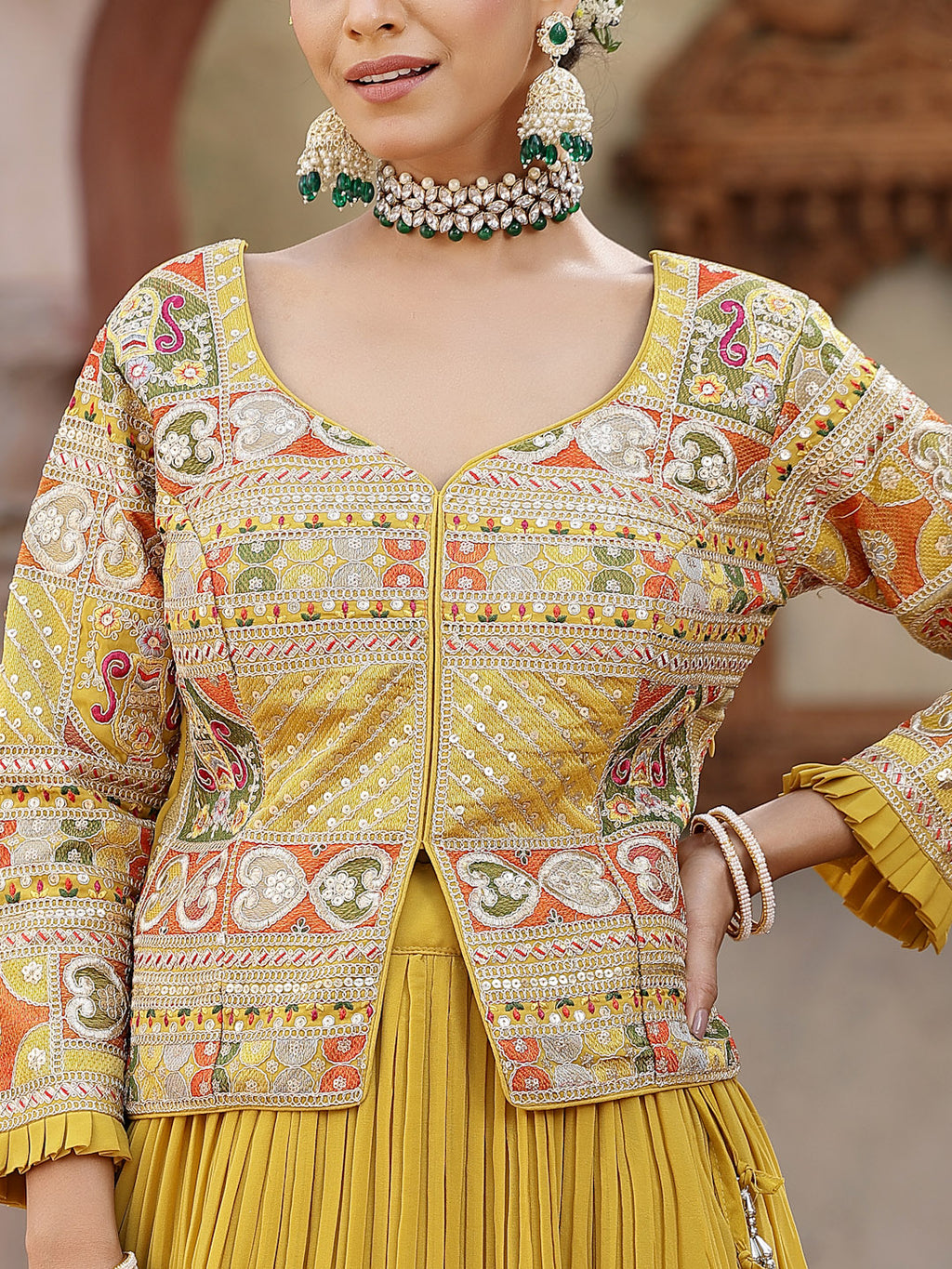 Women's Solid & Embroidered Georgette Lehenga Dupatta with Blouse