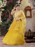 Women's Solid & Embroidered Georgette Lehenga Dupatta with Blouse