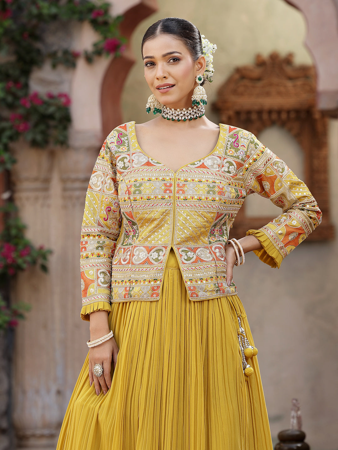 Women's Solid & Embroidered Georgette Lehenga Dupatta with Blouse