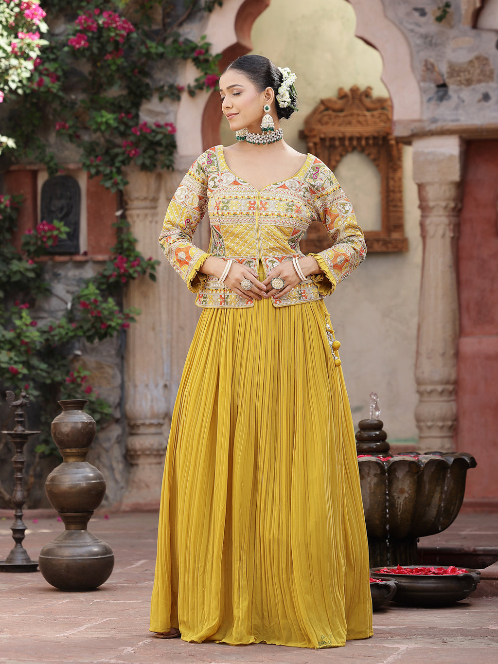 Women's Solid & Embroidered Georgette Lehenga Dupatta with Blouse