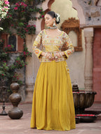 Women's Solid & Embroidered Georgette Lehenga Dupatta with Blouse