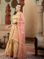 Women's Floral Printed Silk Blend Lehenga Dupatta with Blouse