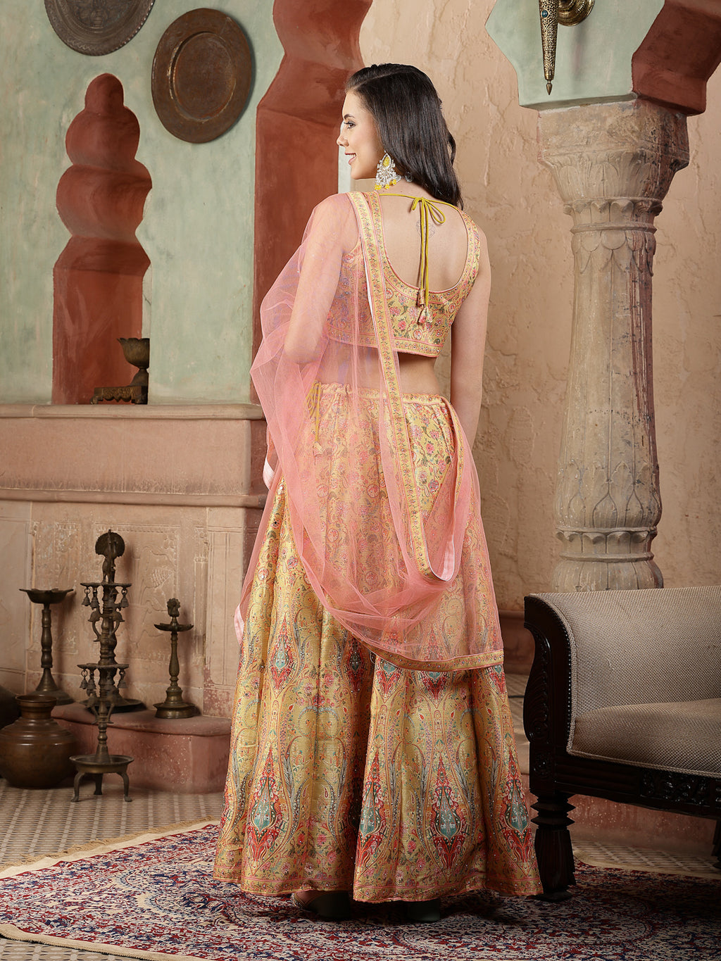 Women's Floral Printed Silk Blend Lehenga Dupatta with Blouse