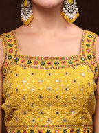 Women's Mustard Embroidered Georgette Lehenga & Blouse with Dupatta