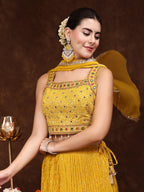 Women's Mustard Embroidered Georgette Lehenga & Blouse with Dupatta