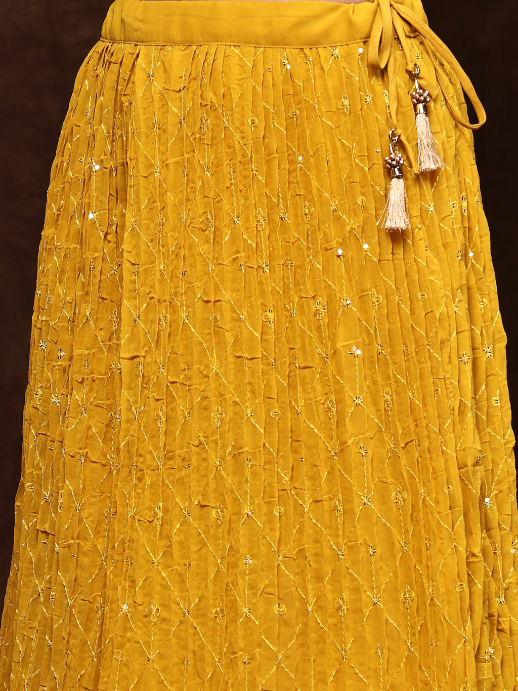 Women's Mustard Embroidered Georgette Lehenga & Blouse with Dupatta