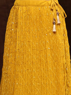 Women's Mustard Embroidered Georgette Lehenga & Blouse with Dupatta