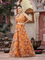 Women's Floral Printed & Embroidered Oranza Lehenga Dupatta with Blouse