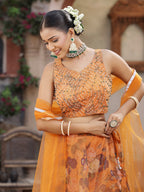 Women's Floral Printed & Embroidered Oranza Lehenga Dupatta with Blouse