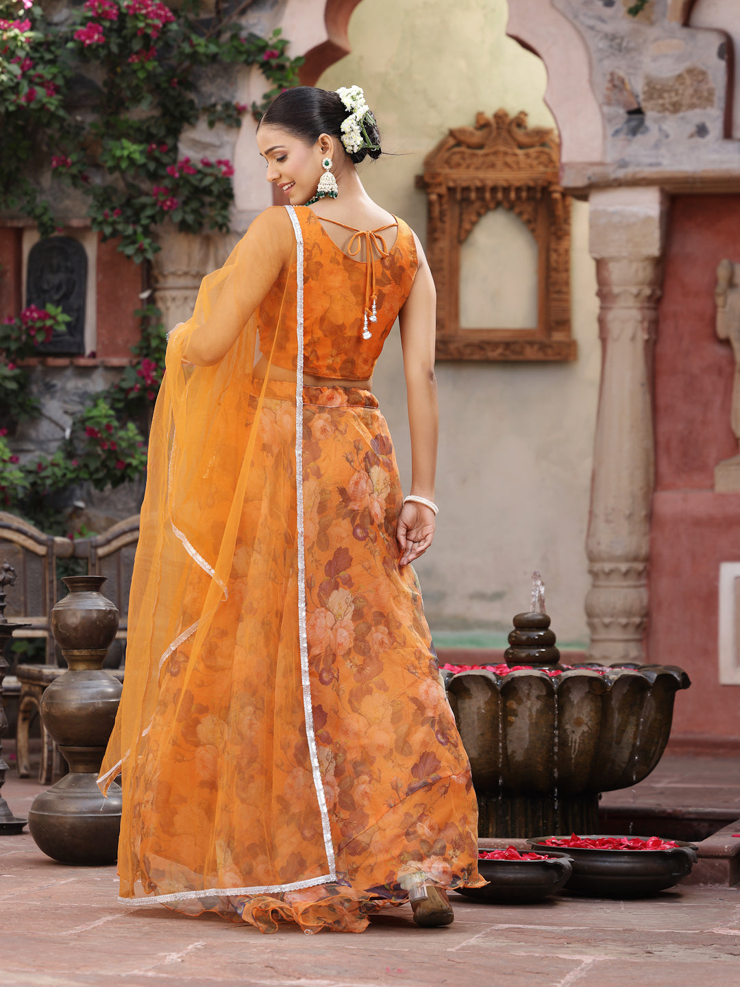 Women's Floral Printed & Embroidered Oranza Lehenga Dupatta with Blouse