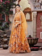 Women's Floral Printed & Embroidered Oranza Lehenga Dupatta with Blouse