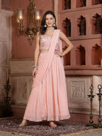 Women's Printed & Embroidered Georgette Draped Lehenga Saree with Blouse