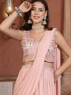 Women's Printed & Embroidered Georgette Draped Lehenga Saree with Blouse