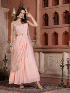Women's Printed & Embroidered Georgette Draped Lehenga Saree with Blouse
