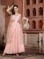 Women's Printed & Embroidered Georgette Draped Lehenga Saree with Blouse