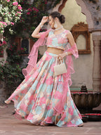 Women's Floral Printed Satin Lehenga Dupatta with Blouse
