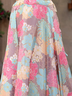 Women's Floral Printed Satin Lehenga Dupatta with Blouse