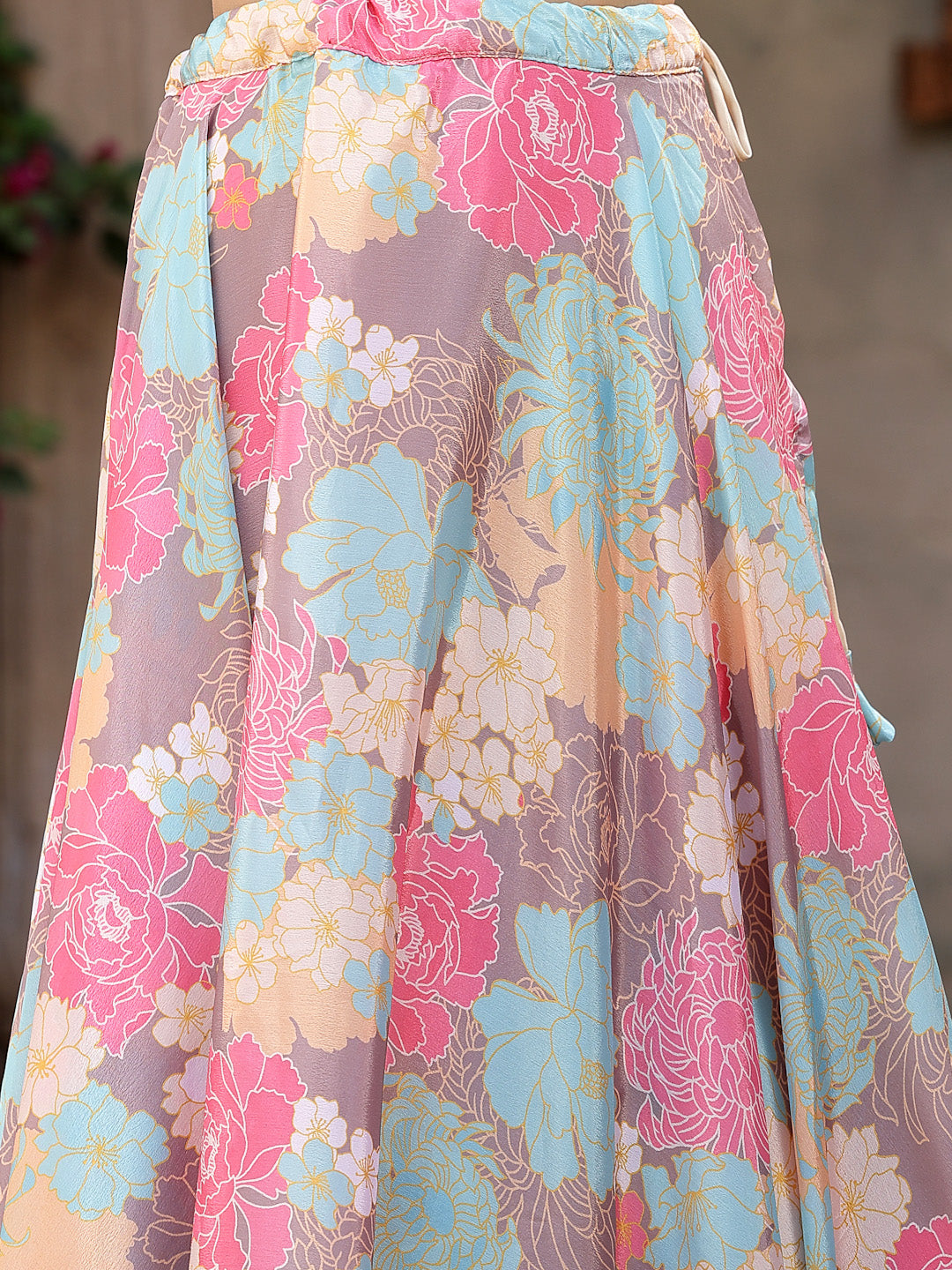 Women's Floral Printed Satin Lehenga Dupatta with Blouse