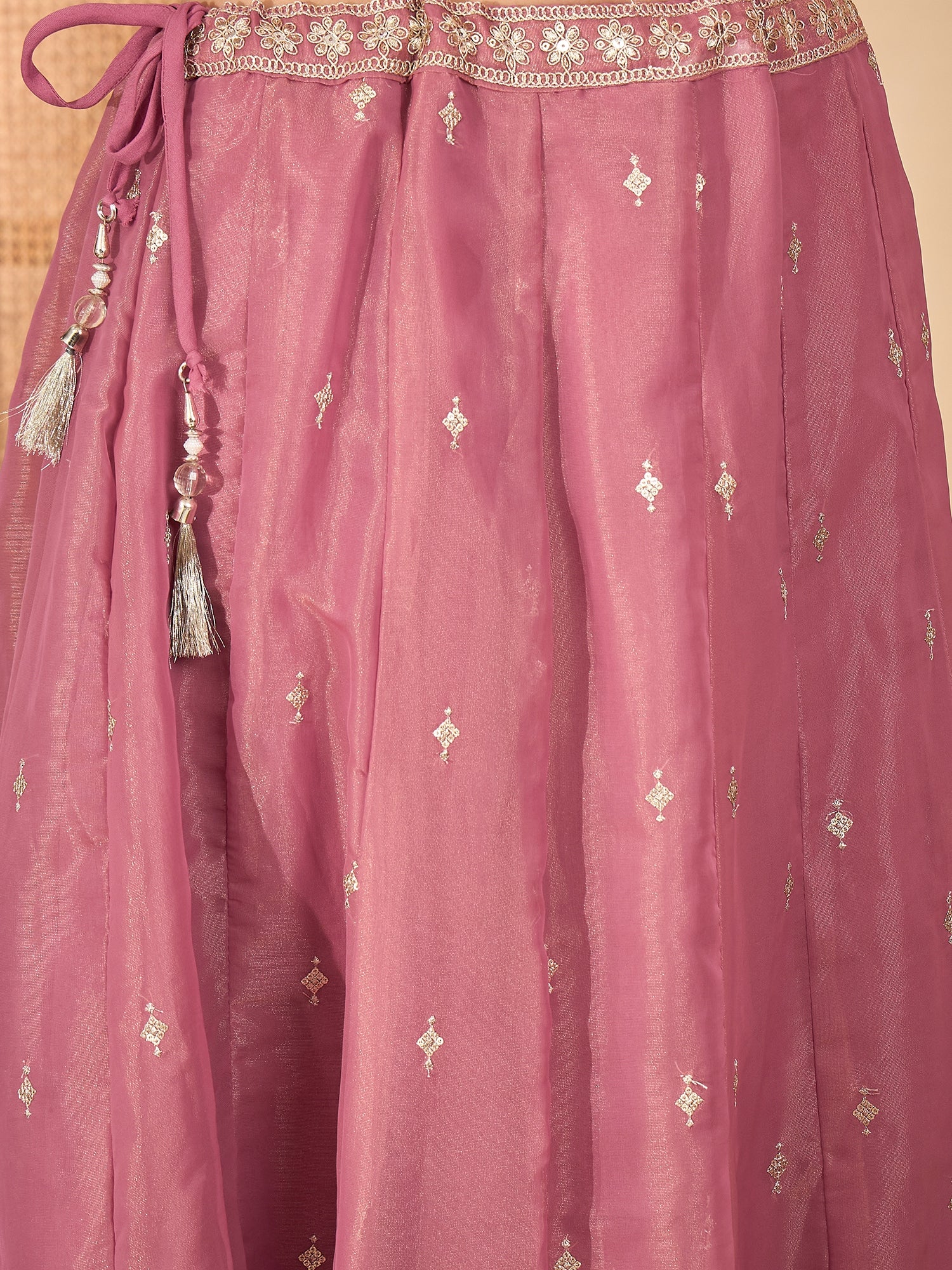 Women's Pink Solid & Embroidered Net Lehenga Choli Dupatta Set