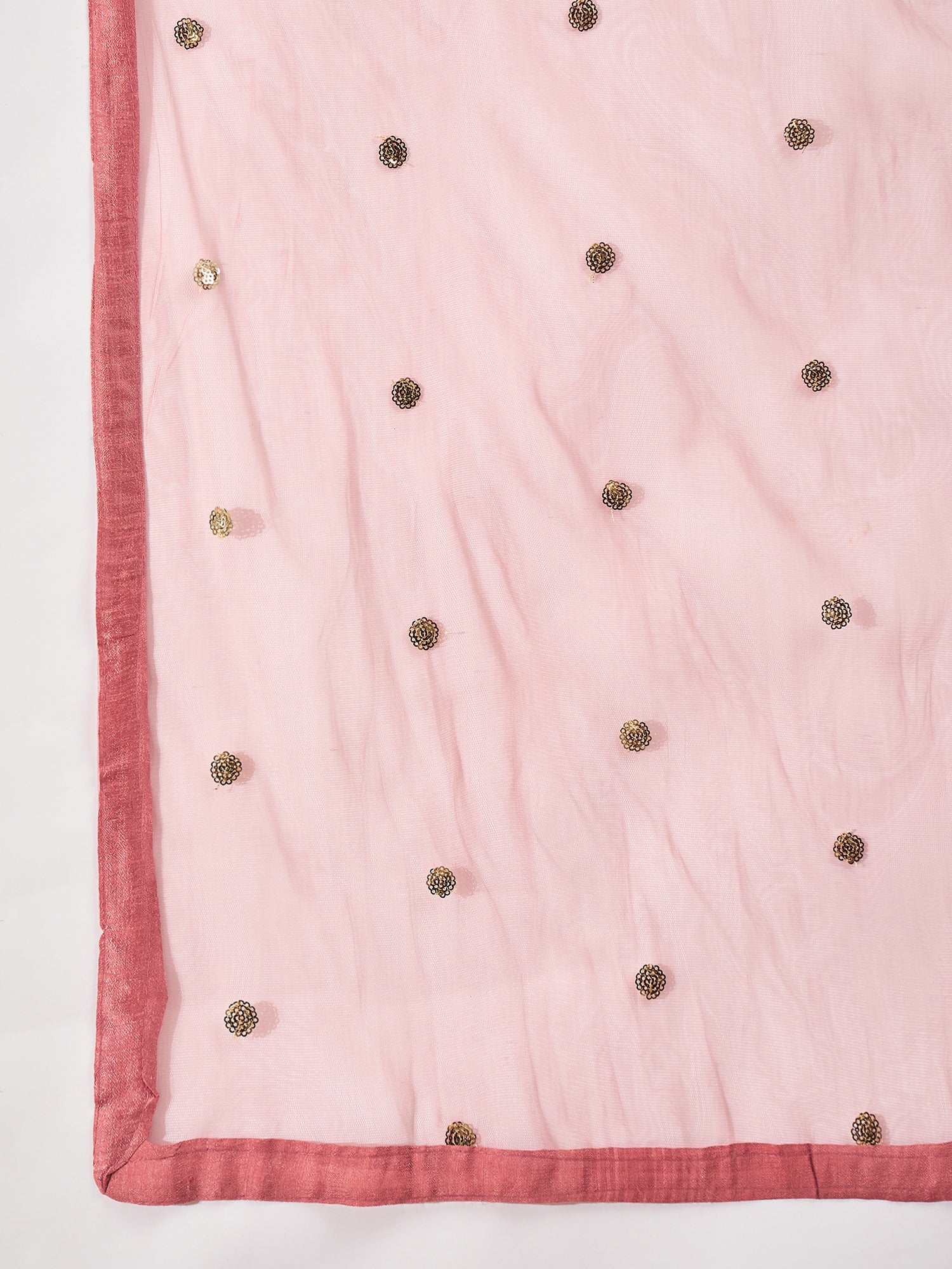 Women's Pink Solid & Embroidered Net Lehenga Choli Dupatta Set
