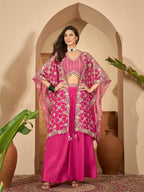 Women's Pink Embroidered Satin Lehenga Choli With Shrug