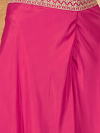 Women's Pink Embroidered Satin Lehenga Choli With Shrug