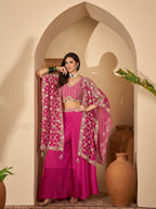 Women's Pink Embroidered Satin Lehenga Choli With Shrug