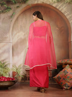 Women's Pink Solid & Embroidered Silk Draped Lehenga Choli With Shrug