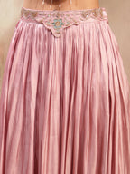 Women's Pink Solid & Embroidered Silk Lehenga Choli With Cape Dupatta