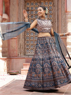Women's Printed Silk Blend Lehenga Dupatta with Blouse