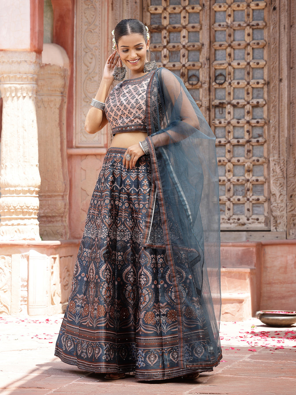 Women's Printed Silk Blend Lehenga Dupatta with Blouse