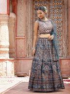 Women's Printed Silk Blend Lehenga Dupatta with Blouse