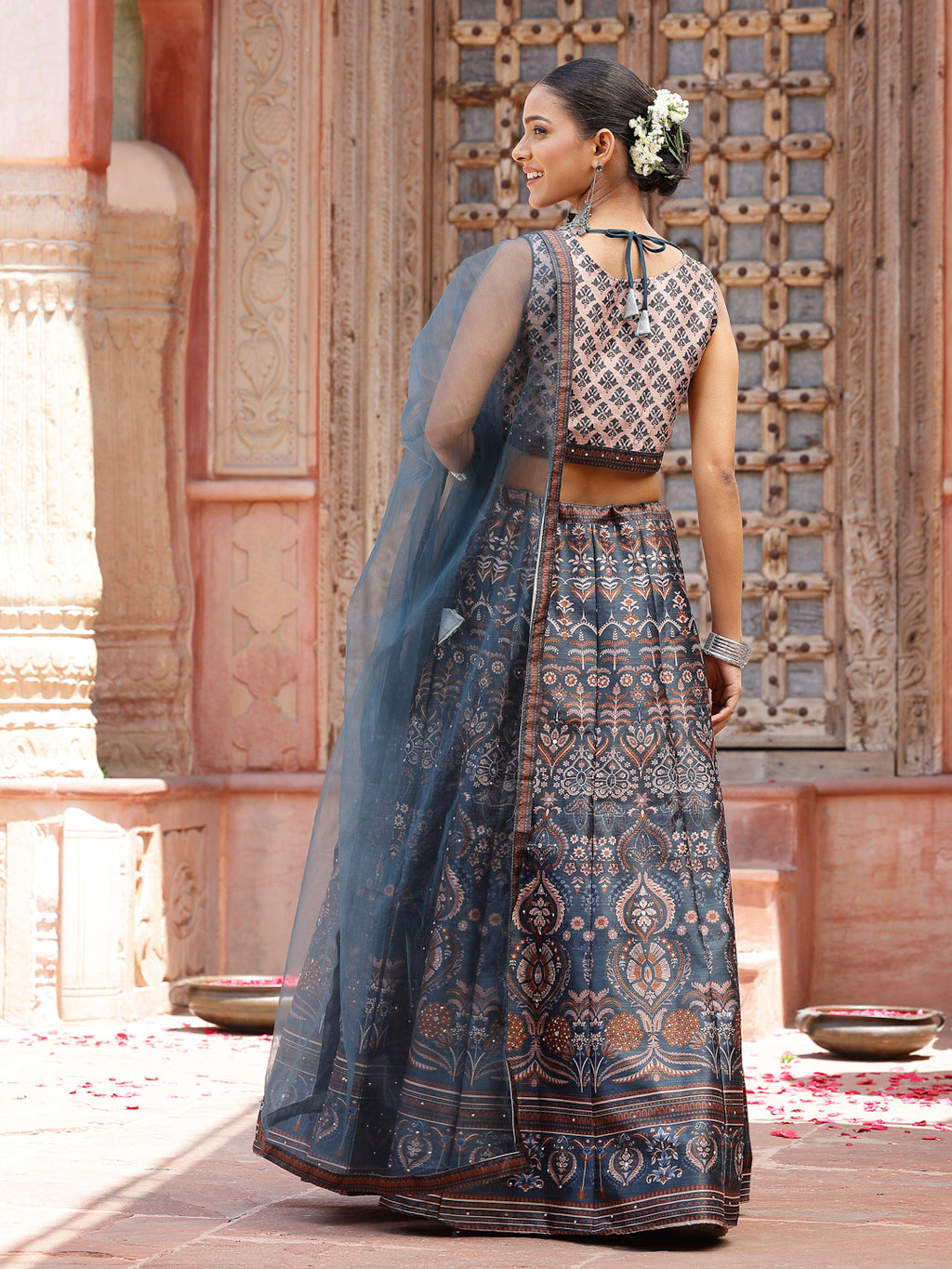 Women's Printed Silk Blend Lehenga Dupatta with Blouse