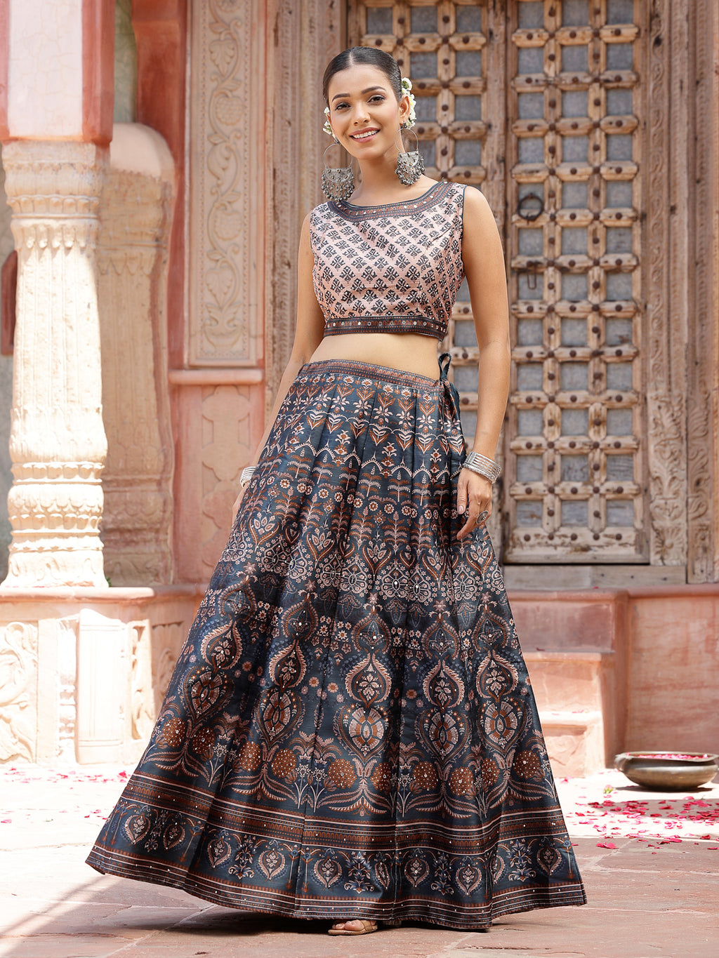 Women's Printed Silk Blend Lehenga Dupatta with Blouse
