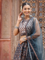 Women's Printed Silk Blend Lehenga Dupatta with Blouse