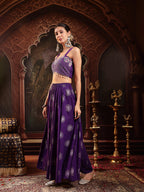 Women's Violet Embroidered Rayon Lehenga Choli With Shrug