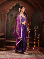 Women's Violet Embroidered Rayon Lehenga Choli With Shrug