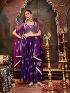Women's Violet Embroidered Rayon Lehenga Choli With Shrug