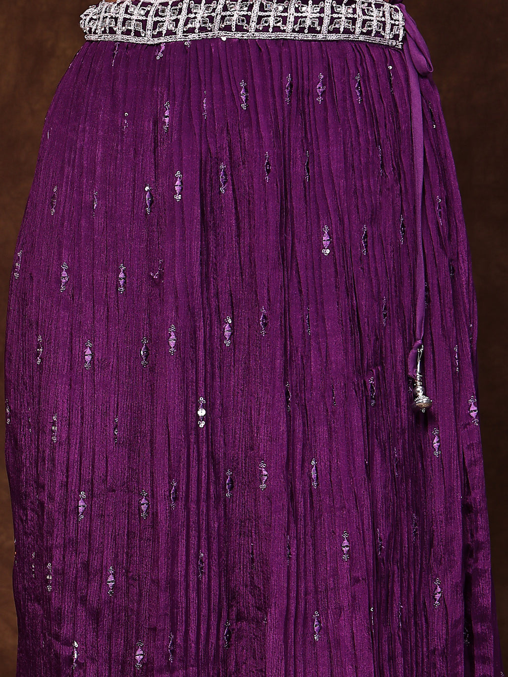 Women's Violet Embroidered Georgette Lehenga & Blouse with Dupatta