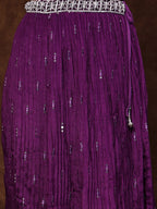 Women's Violet Embroidered Georgette Lehenga & Blouse with Dupatta