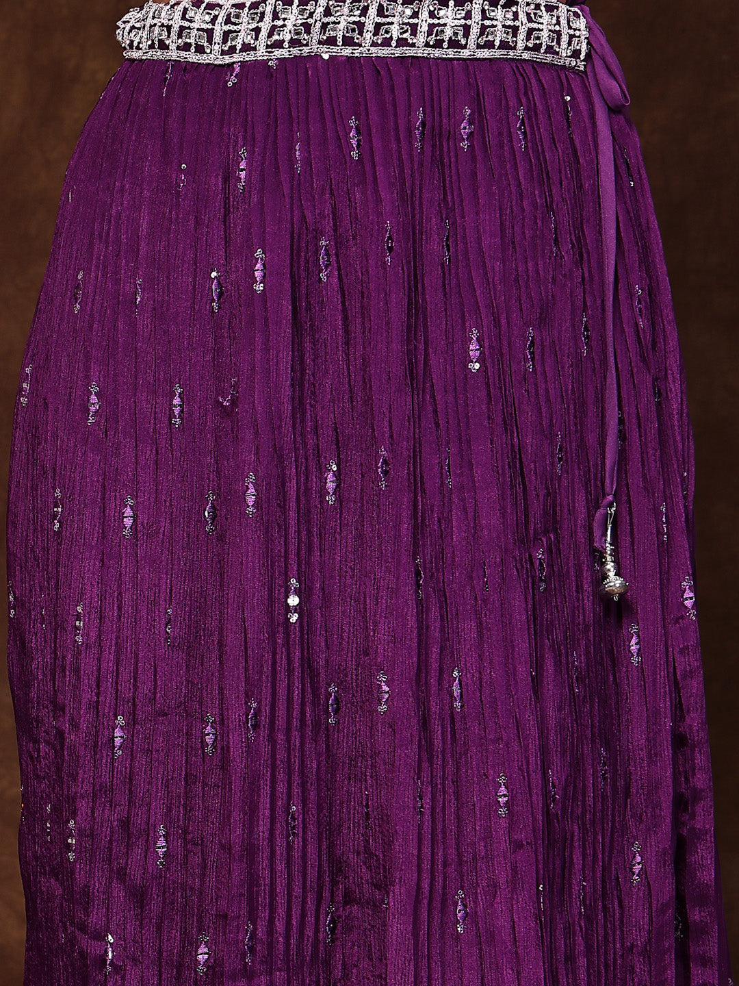 Women's Violet Embroidered Georgette Lehenga & Blouse with Dupatta