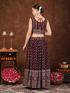 Women's Wine Ethnic Motif Printed Georgette Lehenga & Blouse