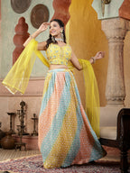 Women's Printed & Embroidered Silk Blend Lehenga Dupatta with Blouse
