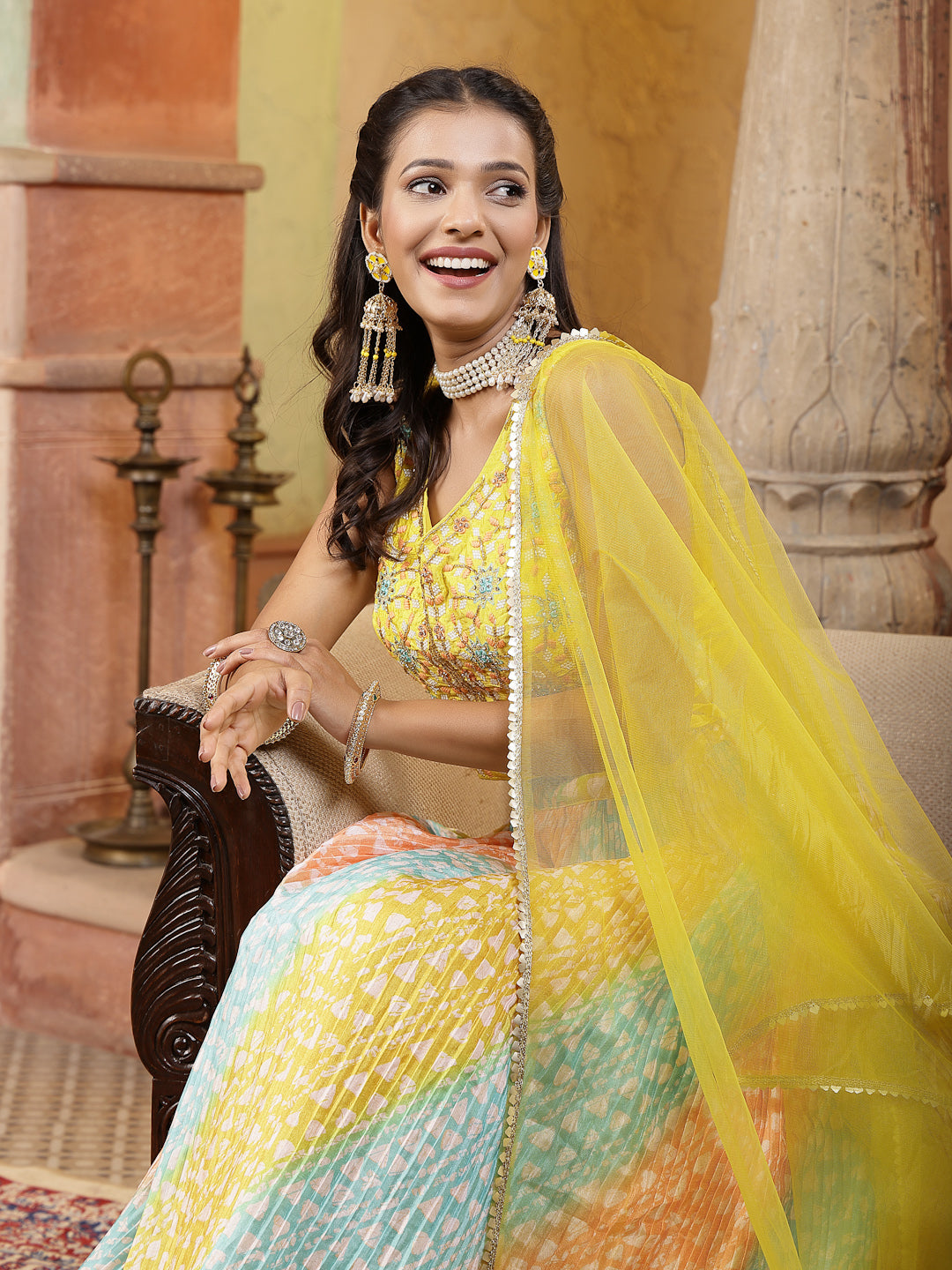 Women's Printed & Embroidered Silk Blend Lehenga Dupatta with Blouse