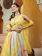 Women's Printed & Embroidered Silk Blend Lehenga Dupatta with Blouse
