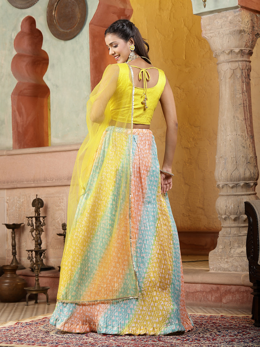 Women's Printed & Embroidered Silk Blend Lehenga Dupatta with Blouse